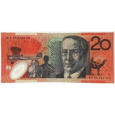 AUSTRALIA 1995 . TWENTY 20 DOLLAR BANKNOTE . EVANS/FRASER . LAST PREFIX DA95